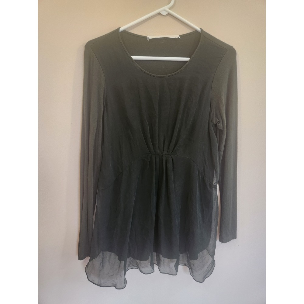 Lola & Sophie Green Silk Front Layered Long Sleeve Top Size M Made in USA - Picture 1 of 8